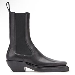 Bottega Veneta Lean Square Toe Leather Chelsea Black Heeled Boots $1550 36.5
